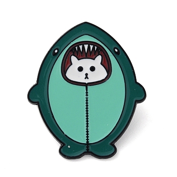 Cartoon Cat Shark Enamel Pins, Black Alloy Badge for Backpack Clothes, Medium Aquamarine, 32x27.5x1.2mm