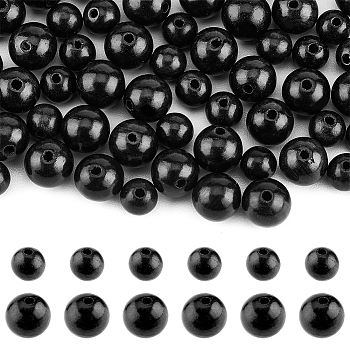 400Pcs 2 Styles Undyed Natural Ebony Wood Beads, Waxed, Lead Free, Round, Black, 6~8mm, Hole: 1.4~1.5mm, 200pcs/style