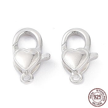 Rhodium Plated 925 Sterling Silver Lobster Claw Clasps, Platinum, 13x7.5x4mm, Hole: 1.2mm