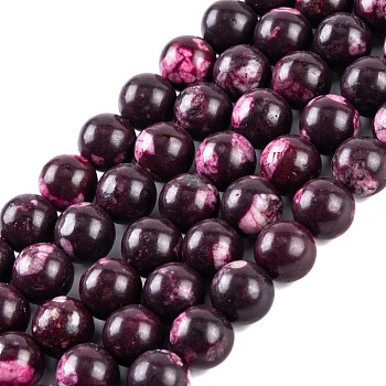 Natural Malaysia Jade Beads Strands, Round, Dyed, Purple, 8mm, Hole: 1mm, about 48pcs/strand, 15 inch