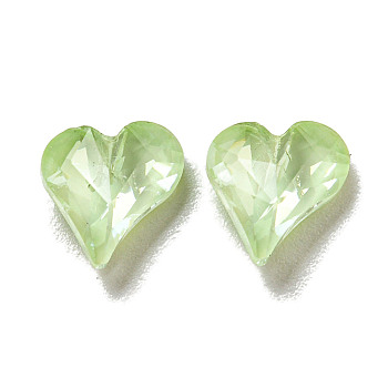 Glass Rhinestone Cabochons, Point Back & Back Plated, Faceted, Heart, Chrysolite, 8x8x4mm