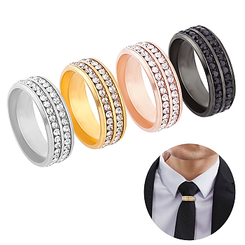 4Pcs 4 Colors  Rhinestone Finger Ring, Stainless Steel Ring for Unisex, Mixed Color, 8mm, US Size 10 3/4(20.3mm), 1pc/style