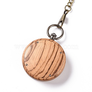 Montre de poche en bois d'ébène avec gourmette en laiton et clips(WACH-D017-A12-03AB)-3