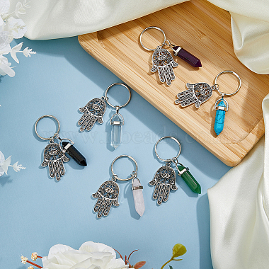 6Pcs 6 Style Alloy Hamsa Hand/Hand of Miriam Pendant Keychain(AJEW-DC0001-35)-4