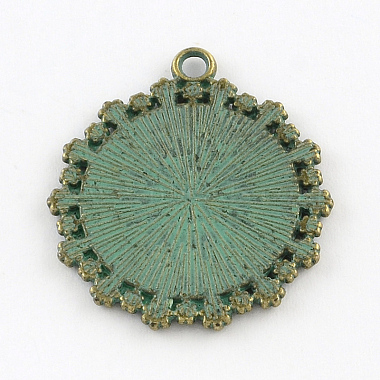 Flower with Flat Round Zinc Alloy Pendant Cabochon Settings(PALLOY-R065-098-FF)-2
