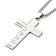 Cross with Word 304 Stainless Steel Pendant Necklace with Box Chains(NJEW-F319-02P)-1