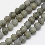 Natural Labradorite Frosted Bead Strands, Round, 8mm, Hole: 1mm, about 24pcs/strand, 7.7 inch(G-O155-04B-8mm)