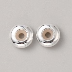 925 Sterling Silver Beads, Flat Round with Silicone Inside, Silver, 8x3.5mm, Hole: 2.2mm(STER-WH0005-12C-S)