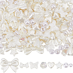 590Pcs ABS Plastic Imitation Pearl Beads & Bead Caps, Mixed Shapes, Creamy White, 6~22.5x6~29x3.5~8mm, Hole: 1.5~2.3mm(DIY-PA0001-02)