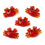 5Pcs Handmade Lampwork Beads, Crab, Orange Red, 17~18.5x23~24.5x7~8.5mm, Hole: 2mm(LAMP-YW0001-83)