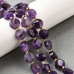 Natural Amethyst Beads Strands, Faceted Coin Beads, Flat Round, with Seed Beads, 10x5mm, Hole: 1mm, about 32~33pcs/strand, 14.96~15.55''(38~39.5cm)(G-B094-A35-01)