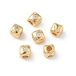 Brass Micro Pave Cubic Zirconia Beads, Nickel Free, Real 18K Gold Plated, Cube, Clear, 4x4x4mm, Hole: 1.8mm(KK-Z136-53G)