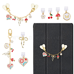 8Pcs PVC Mobile Dustproof Plugs and Iron Cell Phone Holder Stand Sets, with Alloy Enamel Pendants, Mixed Shapes, Golden, Mixed Color, 25~153mm(HJEW-HS00118)