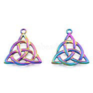 Ion Plating(IP) 201 Stainless Steel Pendants, Trinity Knot, Rainbow Color, 27x25.5x2.5mm, Hole: 2.5mm(STAS-N098-263M)