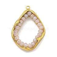 Faceted Natural Quartz Dyed Pendants, Irregular Oval Charms with Golden Plated 304 Stainless Steel Edge, Misty Rose, 27x19x5mm, Hole: 1.4mm(STAS-K273-04G-03)