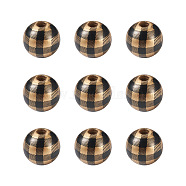 Natural Wooden Beads, Plaid Beads, Tartan Pattern, Round, Gold, 5/8 inch(16mm), Hole: 4mm(WOOD-TAC0010-05I)