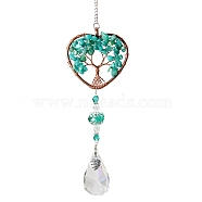 Big Pendant Decorations, Hanging Sun Catchers, with Amazonite Beads and K9 Crystal Glass, Heart with Tree of Life, 35.5cm(HJEW-PW0001-005E)