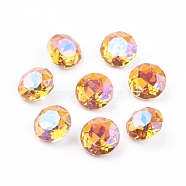 Pointed Back & Back Plated Glass Rhinestone Cabochons, Grade A, Faceted, Flat Round, Astral Pink, 8x4.5mm(RGLA-J012-8mm-001AP)