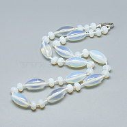 Opalite Beaded Necklaces, with Alloy Lobster Clasps, 18.1 inch~18.5  inch(46~47cm), Oval: 20x10mm(NJEW-S388-14)