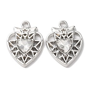 Eco-Friendly Alloy Pendants, with Glass, Heart, Platinum, Clear, 20x15x4mm, Hole: 1.6mm(PALLOY-M215-11P-02)