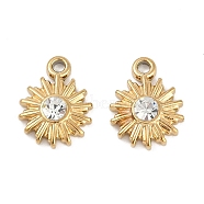 304 Stainless Steel Rhinestone Charms, Ion Plating(IP), Flower, Real 18K Gold Plated, 12x9x3mm, Hole: 1.4mm(STAS-I325-031G)