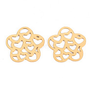 304 Stainless Steel Filigree Joiners Links, Laser Cut, Flower with Heart, Real 14K Gold Plated, 15x15.5x0.5mm(STAS-S116-183G)