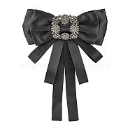 Crystal Glass Rhinestone Bowknot Brooch, Cloth Bow Tie Neck Tie Lapel Pin for Women, Black, 220x162x19mm(JEWB-WH0022-79A)