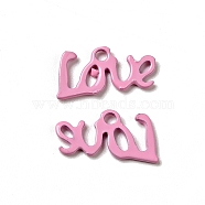 Spray Painted 201 Stainless Steel Charms, Word Love Charm, Pearl Pink, 12x6.5x1mm, Hole: 1.4mm(STAS-G304-16E)