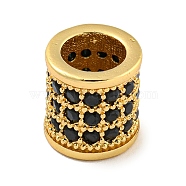 Brass Micro Pave Black Cubic Zirconia European Beads, Column, Real 18K Gold Plated, 8x7.5mm, Hole: 5mm(KK-G493-48G-02)