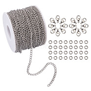 DIY Chain Bracelets & Necklaces Kits, Including Stainless Steel Curb Chains & Lobster Claw Clasps & Open Jump Rings, Stainless Steel Color, 4x3x0.6mm, about 25m/roll, 1roll(DIY-YS0001-20P)