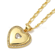 Brass Pave Clear Cubic Zirconia Peach Heart Pendant Necklaces for Women, Real 18K Gold Plated, 17.52 inch(44.5cm)(NJEW-Q346-02G-01)