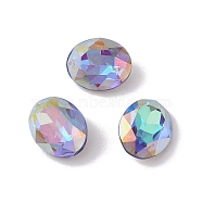 Glass Rhinestone Cabochons, Flat Back & Back Plated, Faceted, Oval, Bermuda Blue, 10x8x4.5mm(RGLA-L029-02A-BBLA)