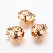 Real 24K Gold Plated Brass Beads, Long-Lasting Plated, Fish, 10x11x7mm, Hole: 3mm(KK-P097-02)