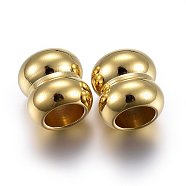 201 Stainless Steel Beads, with Rubber Inside, Slider Beads, Stopper Beads, Column, Golden, 9x9mm, Hole: 5mm, Rubber Hole: 3mm(X-STAS-O110-18G-B)