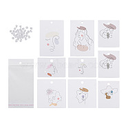 Fashewelry Rectangle Cardboard Earring Display Cards, for Jewlery Display, Women Pattern, with Plastic Ear Nuts and Cellophane Bags, Mixed Patterns, 640pcs/bag(CDIS-FW0001-05)