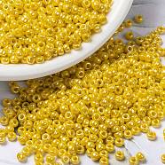 MIYUKI Round Rocailles Beads, Japanese Seed Beads, (RR422D) Opaque Yellow Luster, 8/0, 3mm, Hole: 1mm, about 422~455pcs/10g(X-SEED-G008-RR0422D)