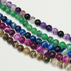 Natural Agate Strands, Dyed, Round, Mixed Color, 14mm in diameter, Hole: 1mm(G-Q842-14mm-M)