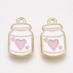 Alloy Pendants, Cadmium Free & Lead Free, with Enamel, Wishing Bottle with Heart, Light Gold, White, 17x10x1mm, Hole: 1.4mm(ENAM-S115-116)