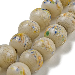 Handmade Lampwork Beads Strands, Round with Polka-Dotted, Linen, 12~12.5mm, Hole: 2mm, about 24pcs/strand, 10.71''(27.2cm)(BLOW-D006-07E)