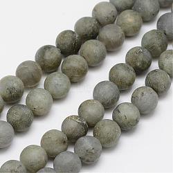 Natural Labradorite Frosted Bead Strands, Round, 8mm, Hole: 1mm, about 24pcs/strand, 7.7 inch(G-O155-04B-8mm)