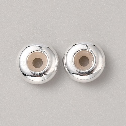 925 Sterling Silver Beads, Flat Round with Silicone Inside, Silver, 8x3.5mm, Hole: 2.2mm(STER-WH0005-12C-S)