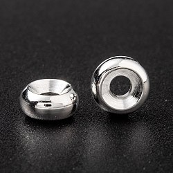 Brass Spacer Beads, Long-Lasting Plated, Flat Round, 925 Sterling Silver Plated, 7x3mm, Hole: 2mm(KK-H759-10G-S)