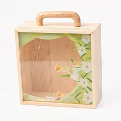 Wooden Storage Box, with Acrylic Transparent Cover, Square, BurlyWood, 2.25x8.5x26cm(CON-B004-02B-01)