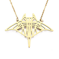 201 Stainless Steel Pendant Necklaces, with Cable Chains, Manta Ray/Fish, Golden, 17.3 inch(44cm), 2mm, Fish: 41.5x54.5x1mm(NJEW-T009-JN071-2-40)