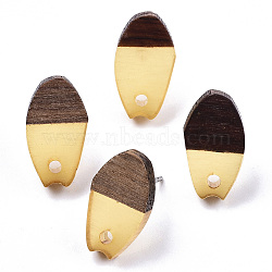 Transparent Resin & Walnut Wood Stud Earring Findings, with 304 Stainless Steel Pin, Oval, Light Khaki, 16x9mm, Hole: 1.8mm, Pin: 0.7mm(MAK-N032-010A-A02)