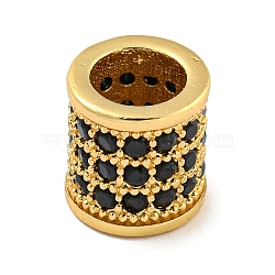 Brass Micro Pave Black Cubic Zirconia European Beads, Column, Real 18K Gold Plated, 8x7.5mm, Hole: 5mm(KK-G493-48G-02)