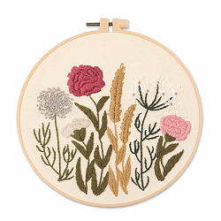 DIY Embroidery Kits, Including Printed Cotton Fabric, Embroidery Thread & Needles, Imitation Bamboo Embroidery Hoops, Flower Pattern, 200mm(PW22070165819)