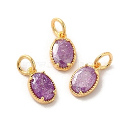 Real 18K Gold Plated Brass Micro Pave Cubic Zirconia Pendants, with Jump Rings, Oval, Medium Purple, 10x6.5x2.5mm, Hole: 3mm(KK-M243-07G-05)