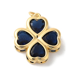 Rack Plating Brass Pendants, with Glass, Long-Lasting Plated, Lead Free & Cadmium Free, Flower, with Jump Ring, Golden, Dark Blue, 23.5x21x5.5mm, Hole: 3mm(KK-U022-02A-G)