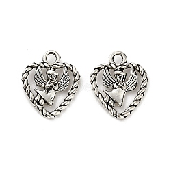 Tibetan Style Alloy Pendants, Cadmium Free & Lead Free, Heart with Angel Charms, Antique Silver, 19x16x3.5mm, Hole: 2.5mm, about 800pcs/1000g(FIND-M047-01AS)